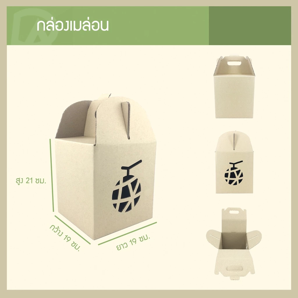 รูปสินค้า กล่องใส่เมล่อน 1 ลูก ไม่มีฐานรอง 19x19x21 ซม. แพ็ค 25 กล่อง