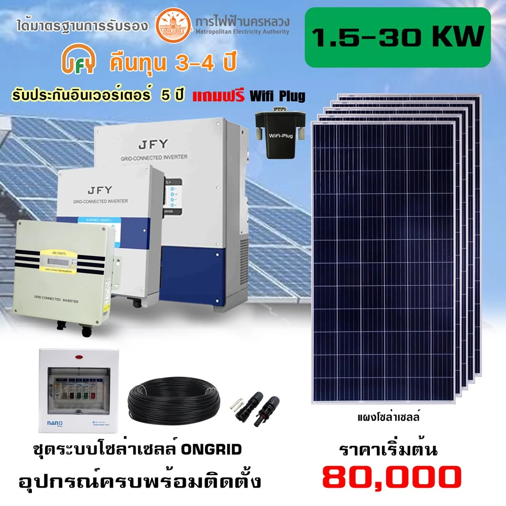 รูปสินค้า SOLAR BESTTECH ชุดระบบโซล่าเซลล์ On-Grid พร้อมแผงและอุปกรณ์